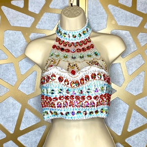 MILLY BRIDAL Accents Beads‎ Halter Top White Red Blue
